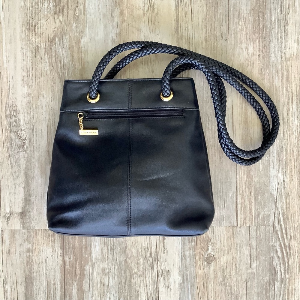 Giani Bernini Leather Shoulder Bag Black Braided Straps